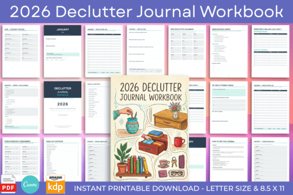 2026 Declutter Journal Workbook – Clear Your Space, Reset Your Mind