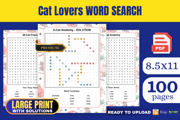 Cat Lovers Word Search Book KDP Interior for Relaxing Puzzle Fun