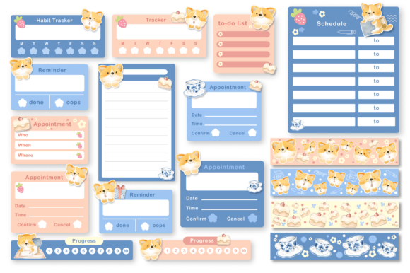 Charming Structure in a Digital World: The Shiba Inu Digital Planner Stickers PNG